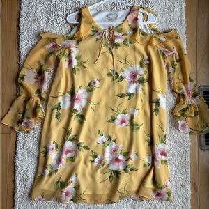 Floral Yellow Cold Shoulder Mini Dress
